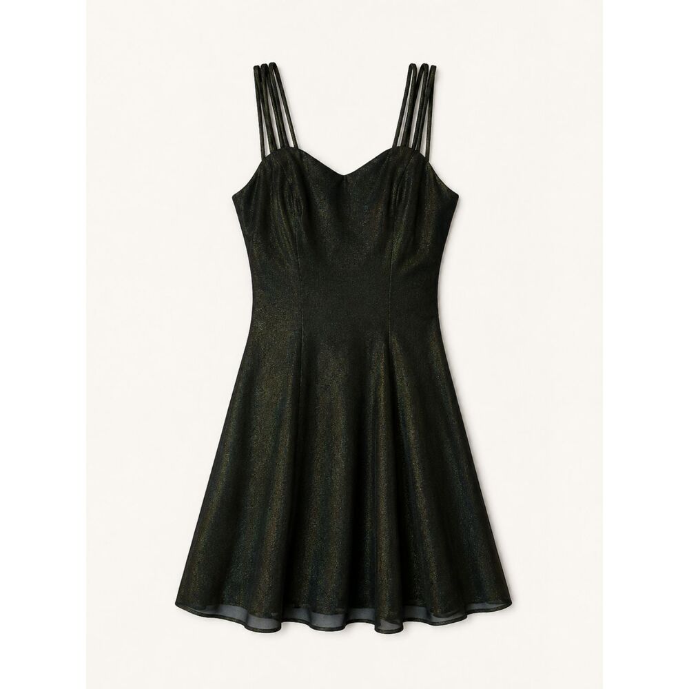 Vintage 90s All That Jazz Black Mini Dress Green Iridescent Straps - Picture 1 of 6